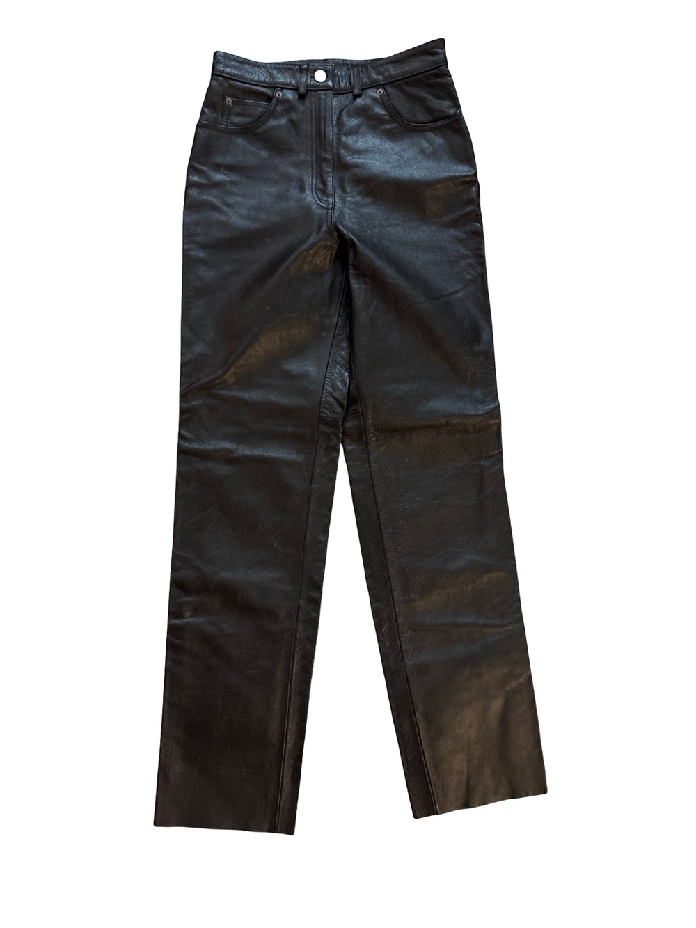 Classic Black Leather Straight-Leg Pants